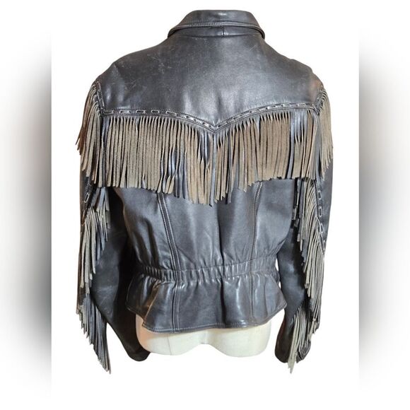 Easy Rider Vintage Heavy Black Leather Fringe Lined Jacket - Picture 3 of 12